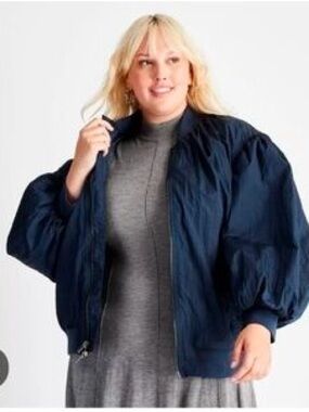Future collective crinkled nylon navy bomber jacket plus size nwt 2X